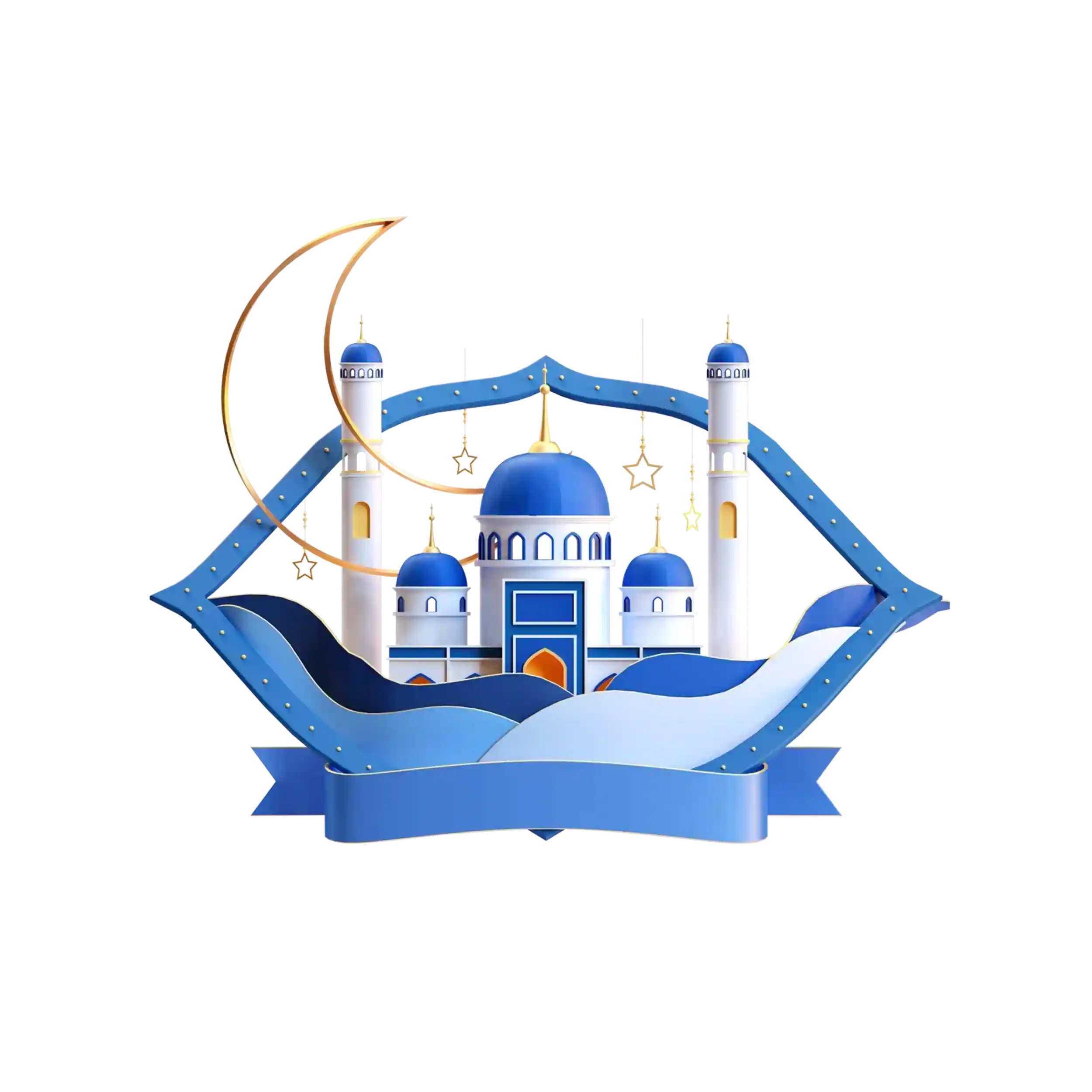 3d Ramadan Blue Eid Al Fitr Mosque Hd Png - Widepik