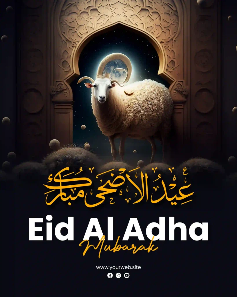 Eid Al Adha Mubarak Poster Template With Sheep Background PSD - Widepik