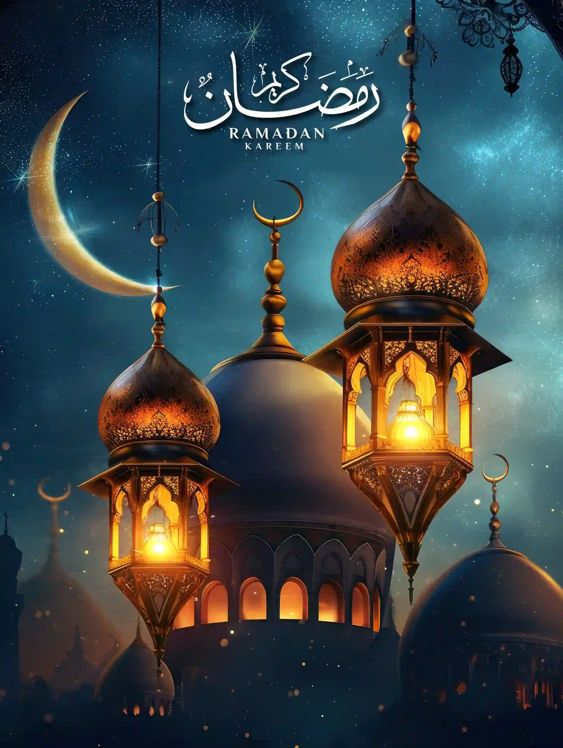 Ramadan Poster Template With Realistic Mosque And Lantern Background PSD - Widepik