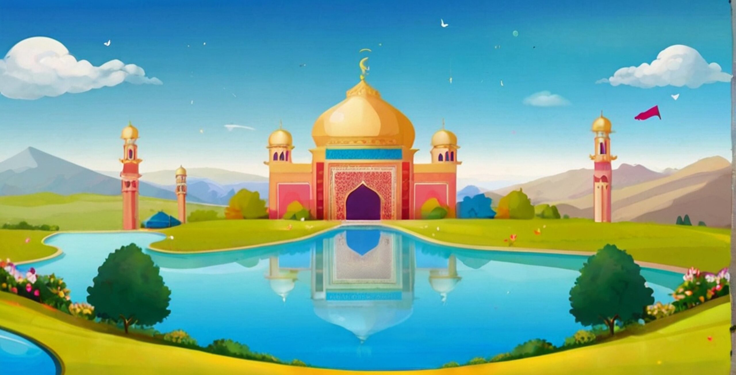 3D Cartoon Mosque Background