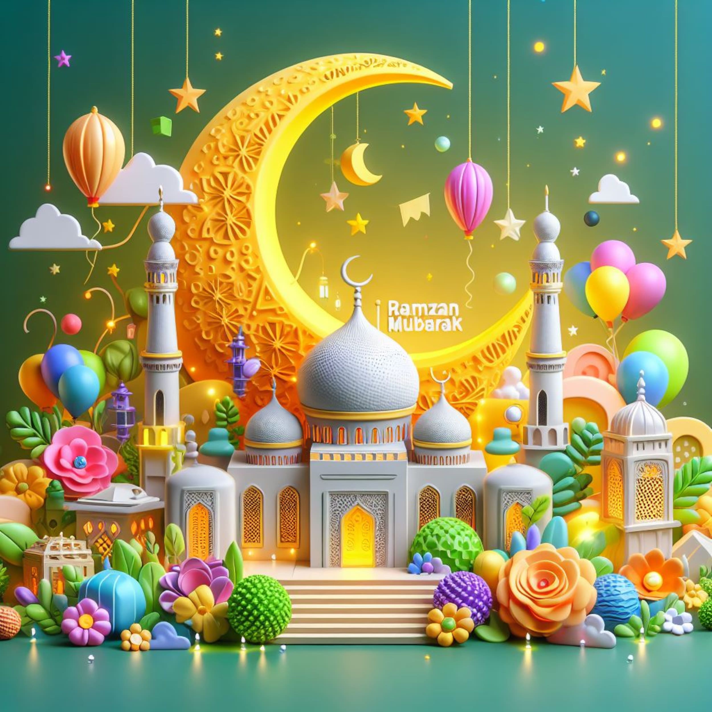 3D Islamic Colourful Ramzan Mubarak Background