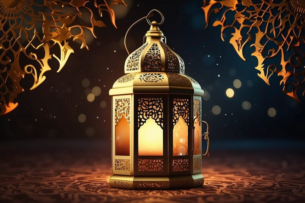 Arabic Lantern With Golden Background