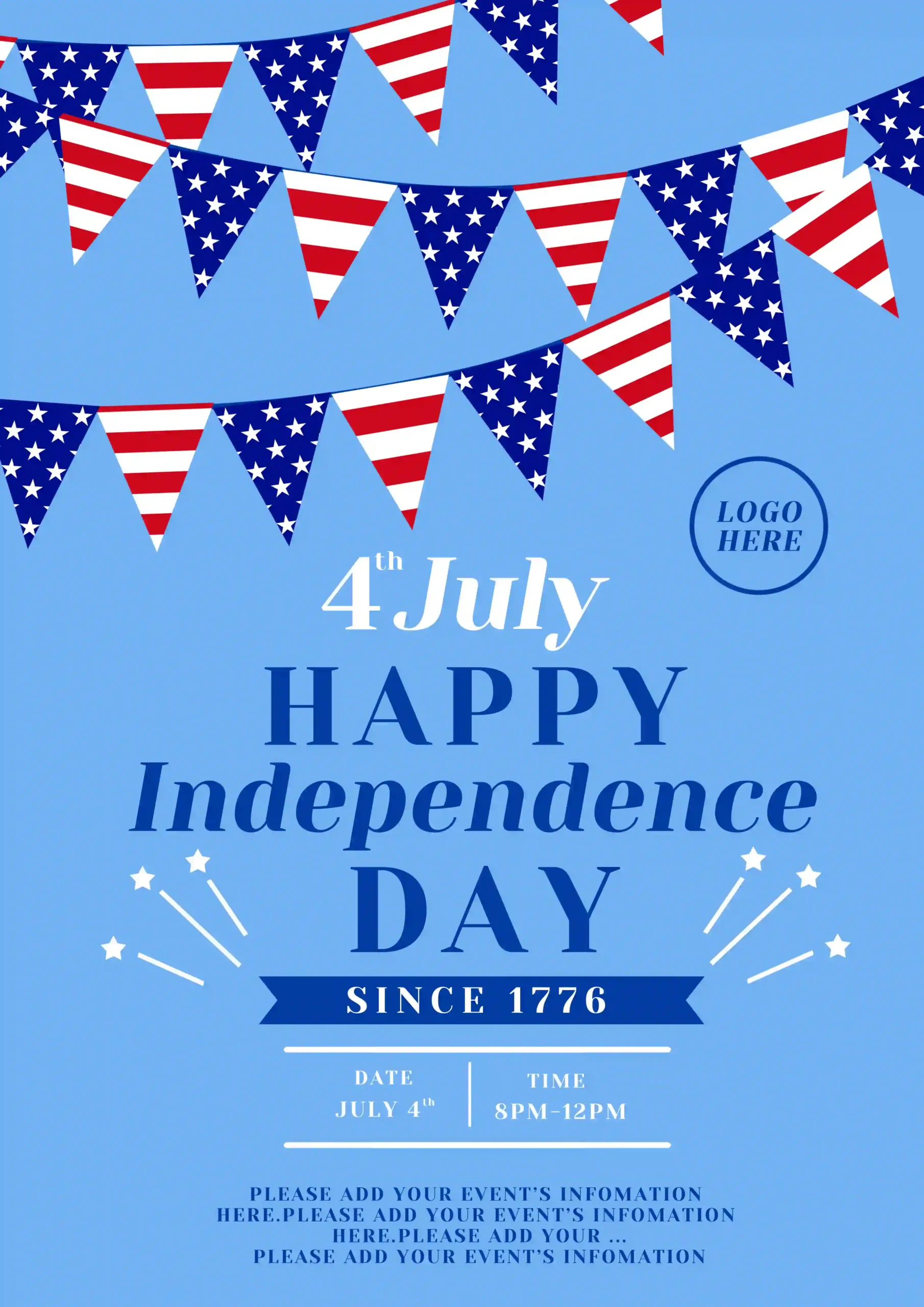 Blue Bunting American Independence Day Poster PSD Free Download