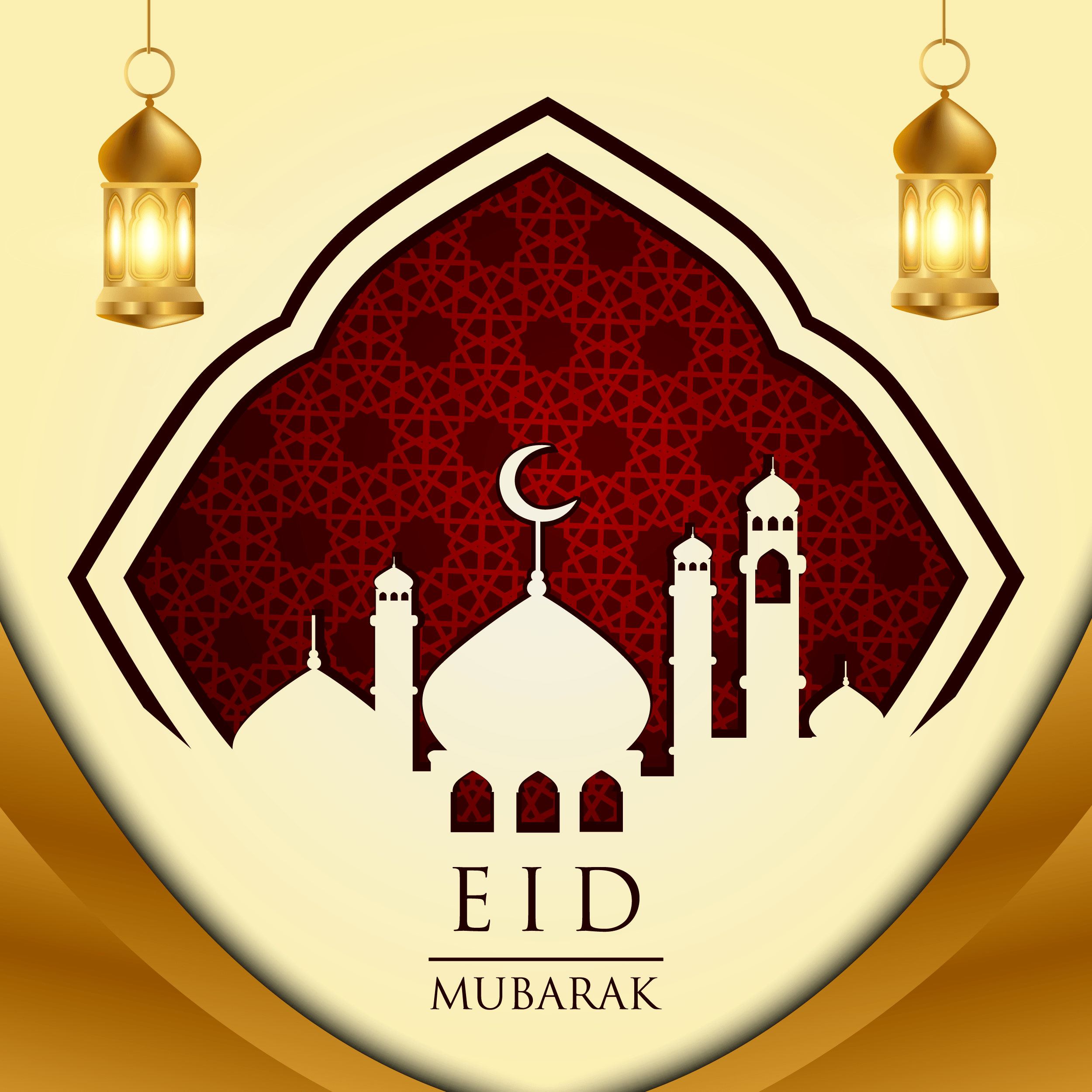 Eid Mubarak Mosque And Lantern Background