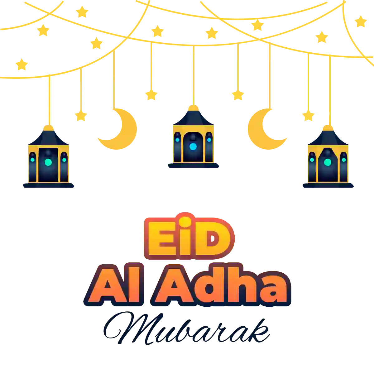 Eid ul Adha Mubarak Font With Golden Islamic Lamp Ornament PSD Free Download