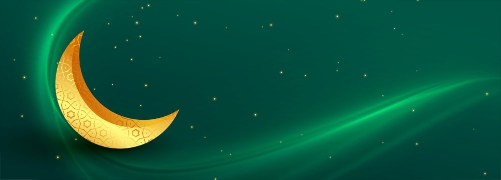 Golden Crescent Moon With Green Background