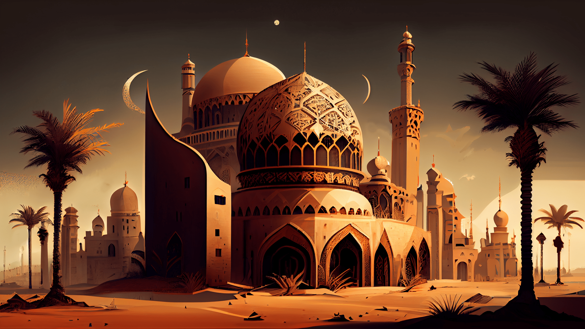 Islamic Architecture Ramadan Mubarak Brown Background