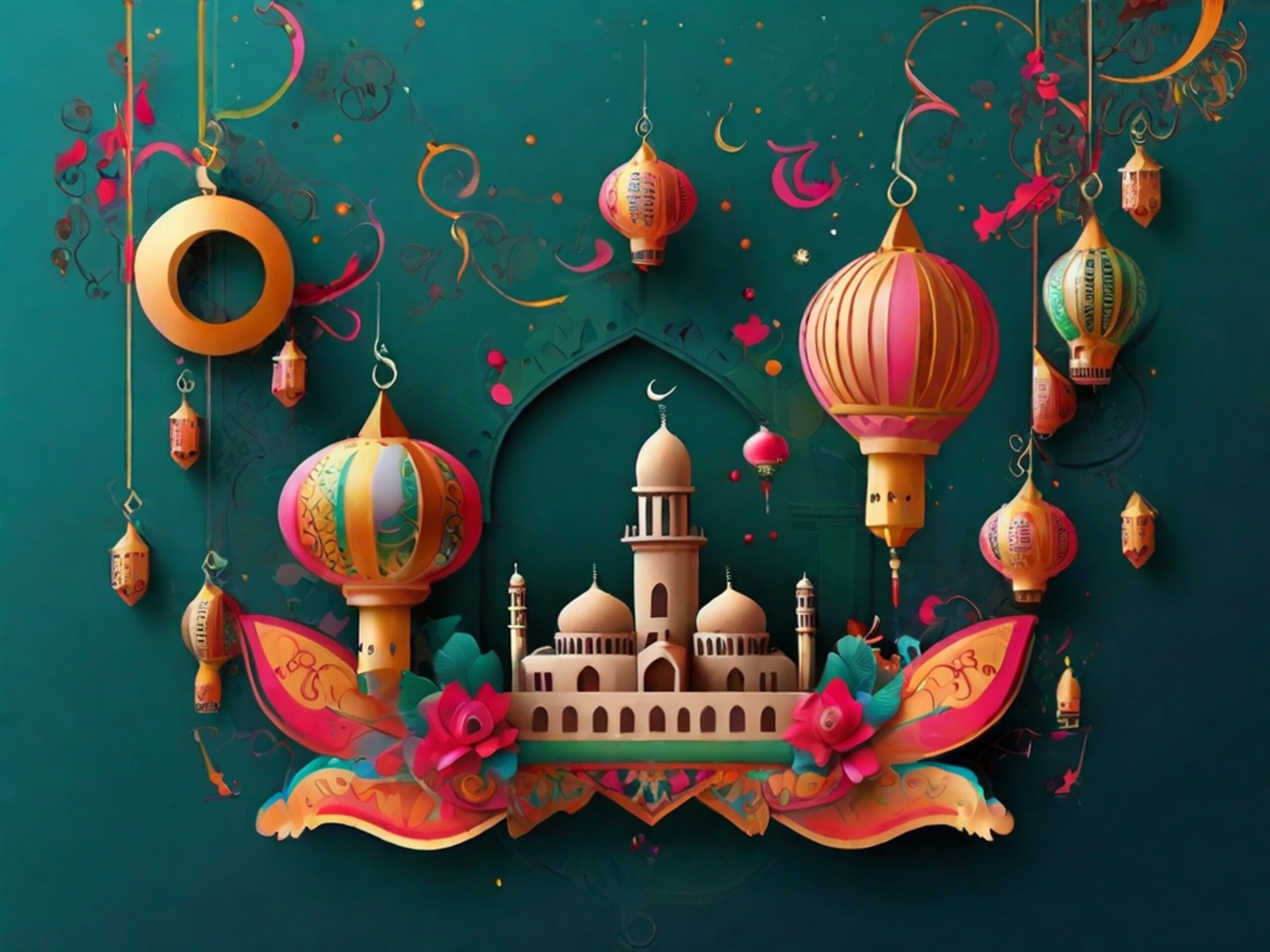 Islamic Decoration Background With Lantern