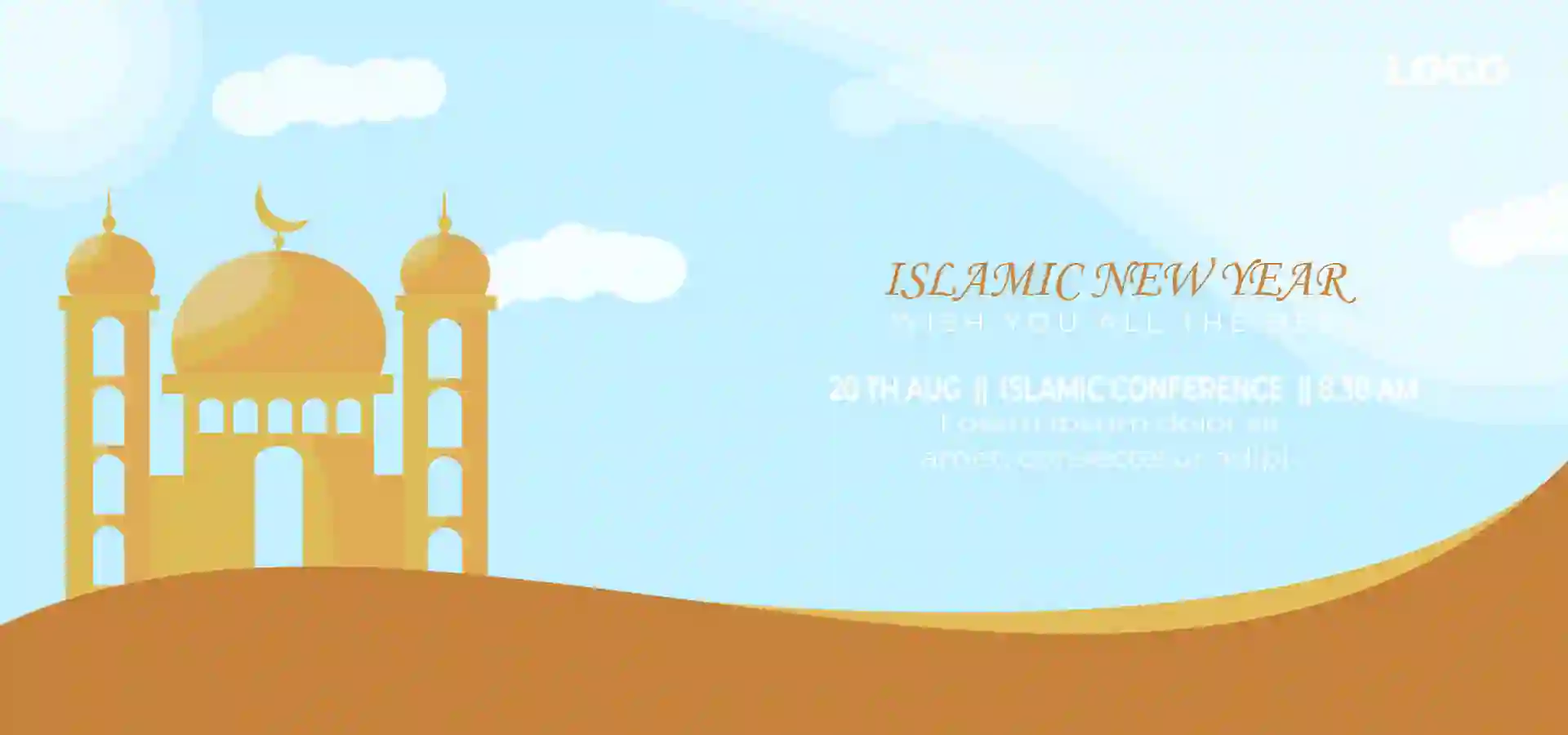 Islamic New Year Blue And Gold Background