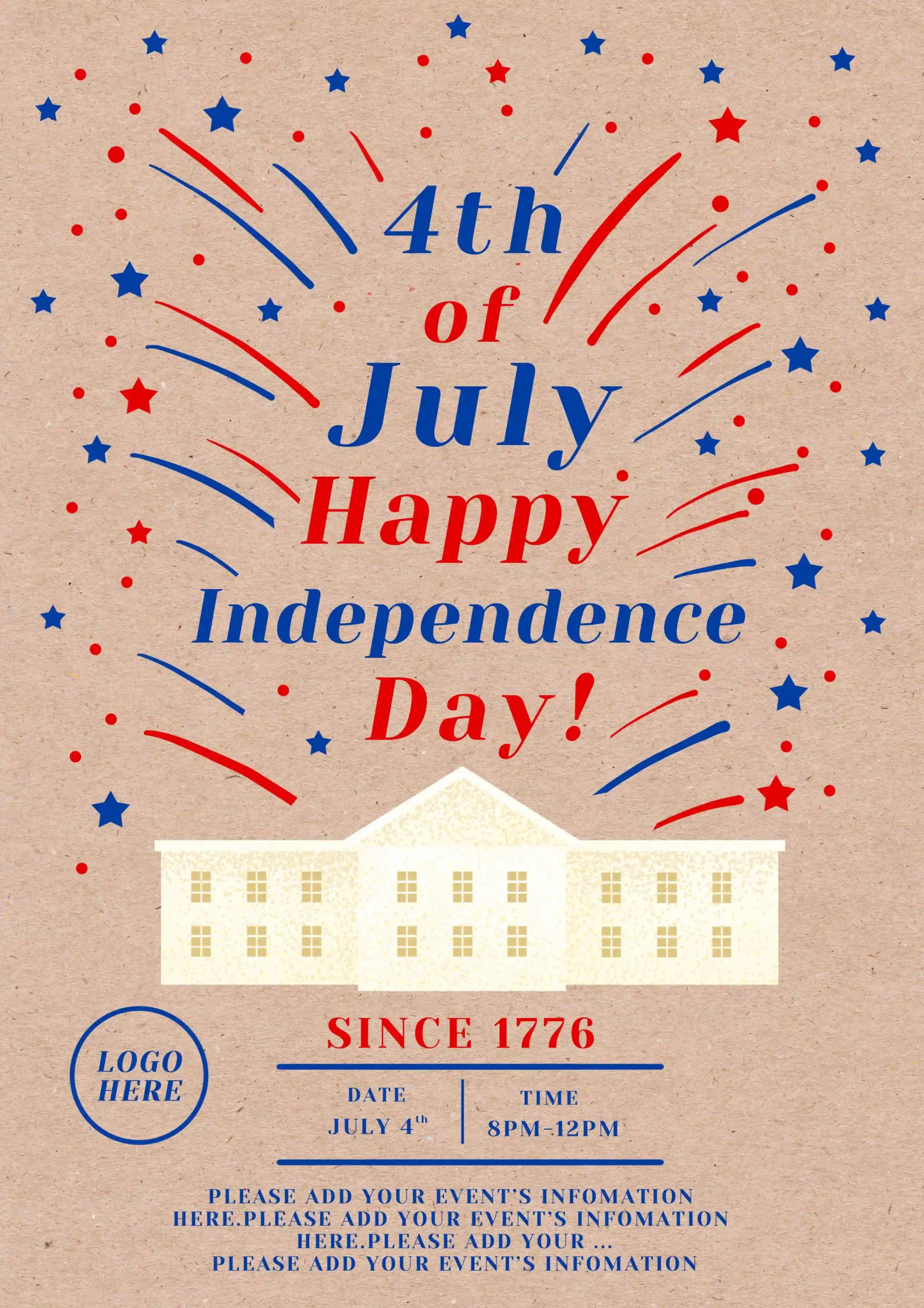 Retro Fireworks American Independence Day Poster PSD Free Download