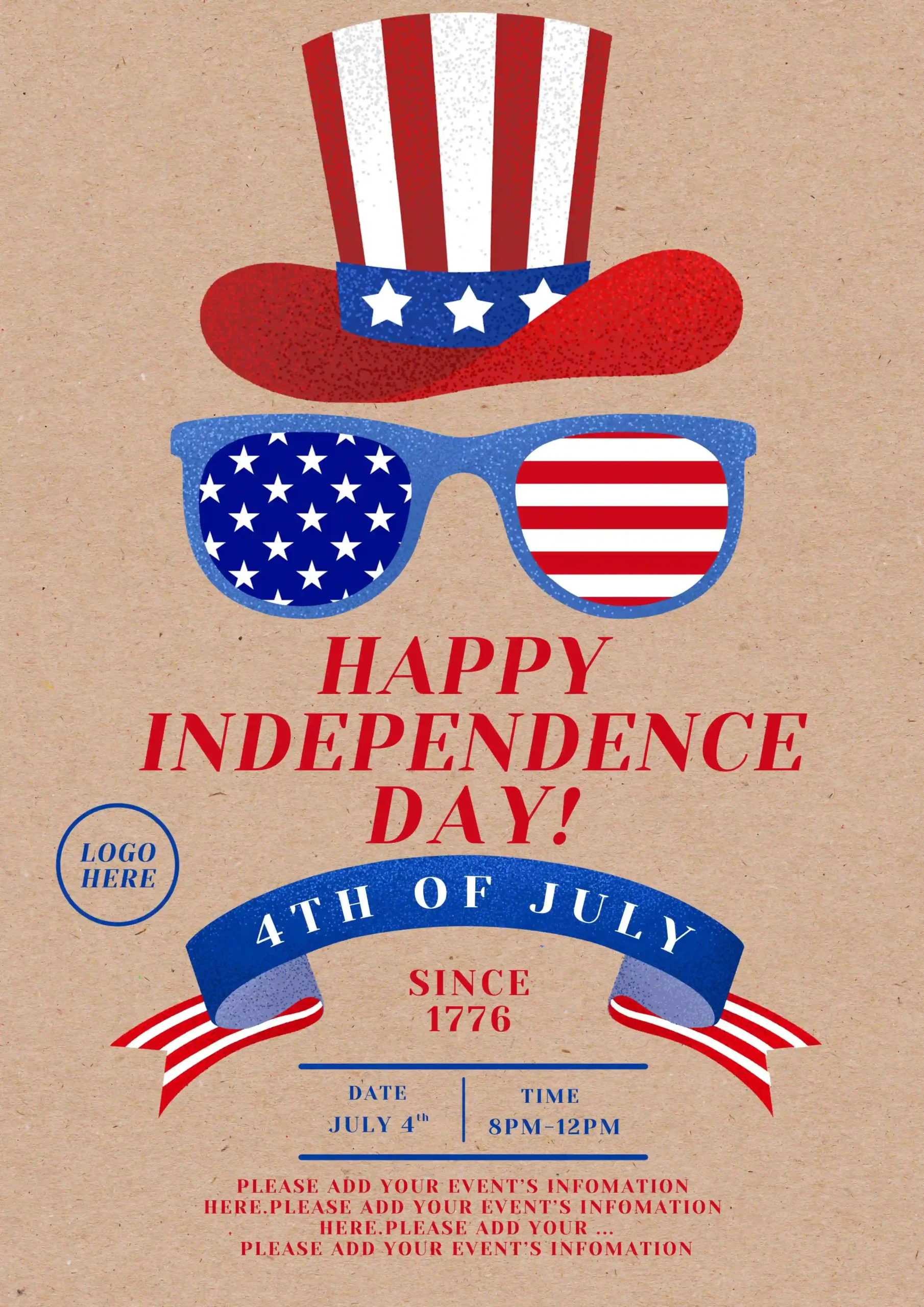 Retro Glasses Hat American Independence Day PSD Free Download